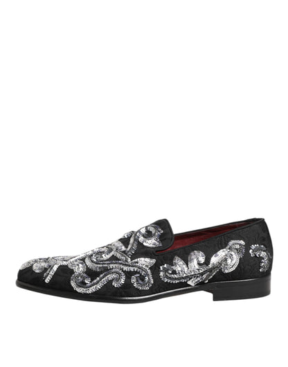 Dolce & Gabbana Black Silver Sequined Loafers for Men