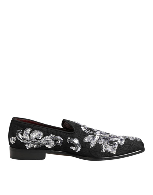 Dolce & Gabbana Black Silver Sequined Loafers for Men