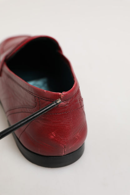 Dolce & Gabbana Red Leather Slip On Dress Men Loafers Shoes