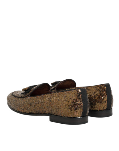 Dolce & Gabbana Gold Sequined Slip On Loafers for Men