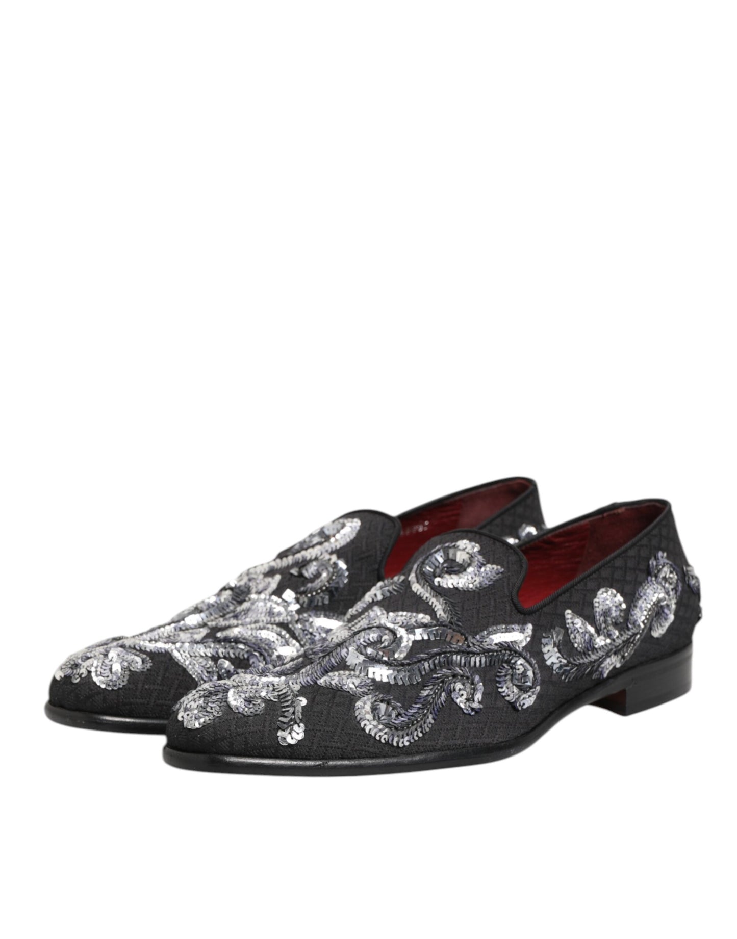 Dolce & Gabbana Black Silver Sequined Loafers for Men