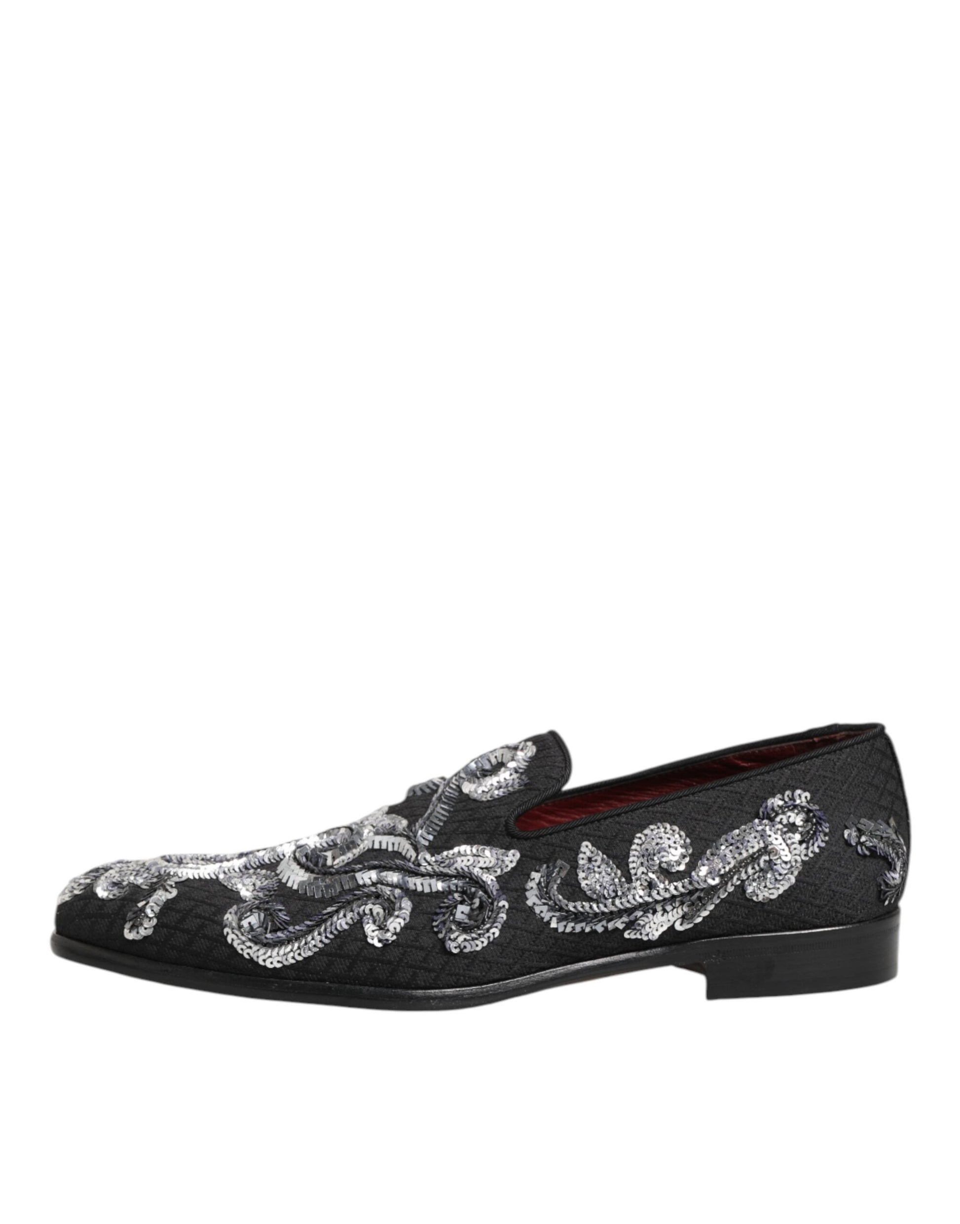 Dolce & Gabbana Black Silver Sequined Loafers for Men