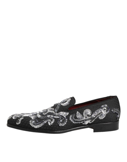 Dolce & Gabbana Black Silver Sequined Loafers for Men