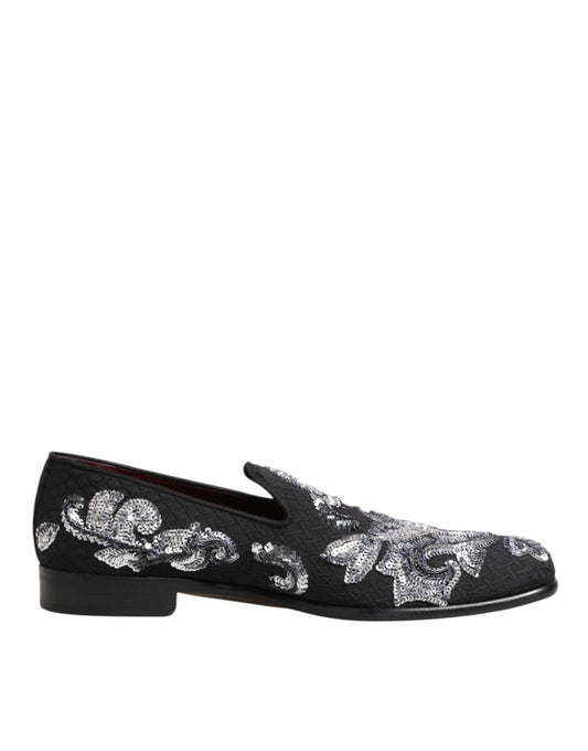 Dolce & Gabbana Black Silver Sequined Loafers for Men