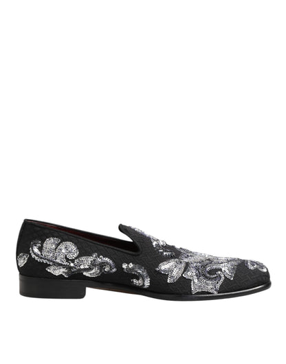 Dolce & Gabbana Black Silver Sequined Loafers for Men