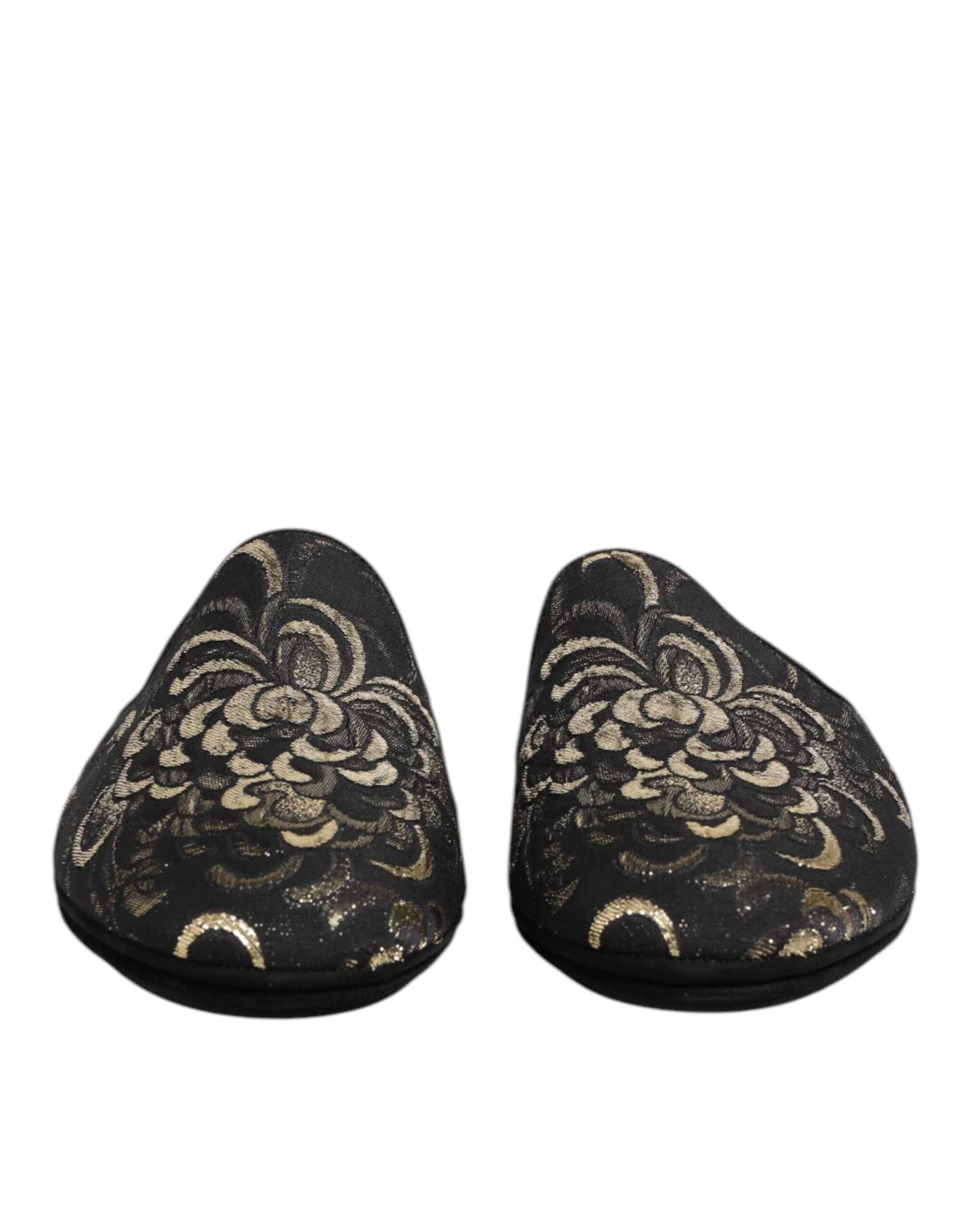 Dolce & Gabbana Black Floral Jacquard Slides
