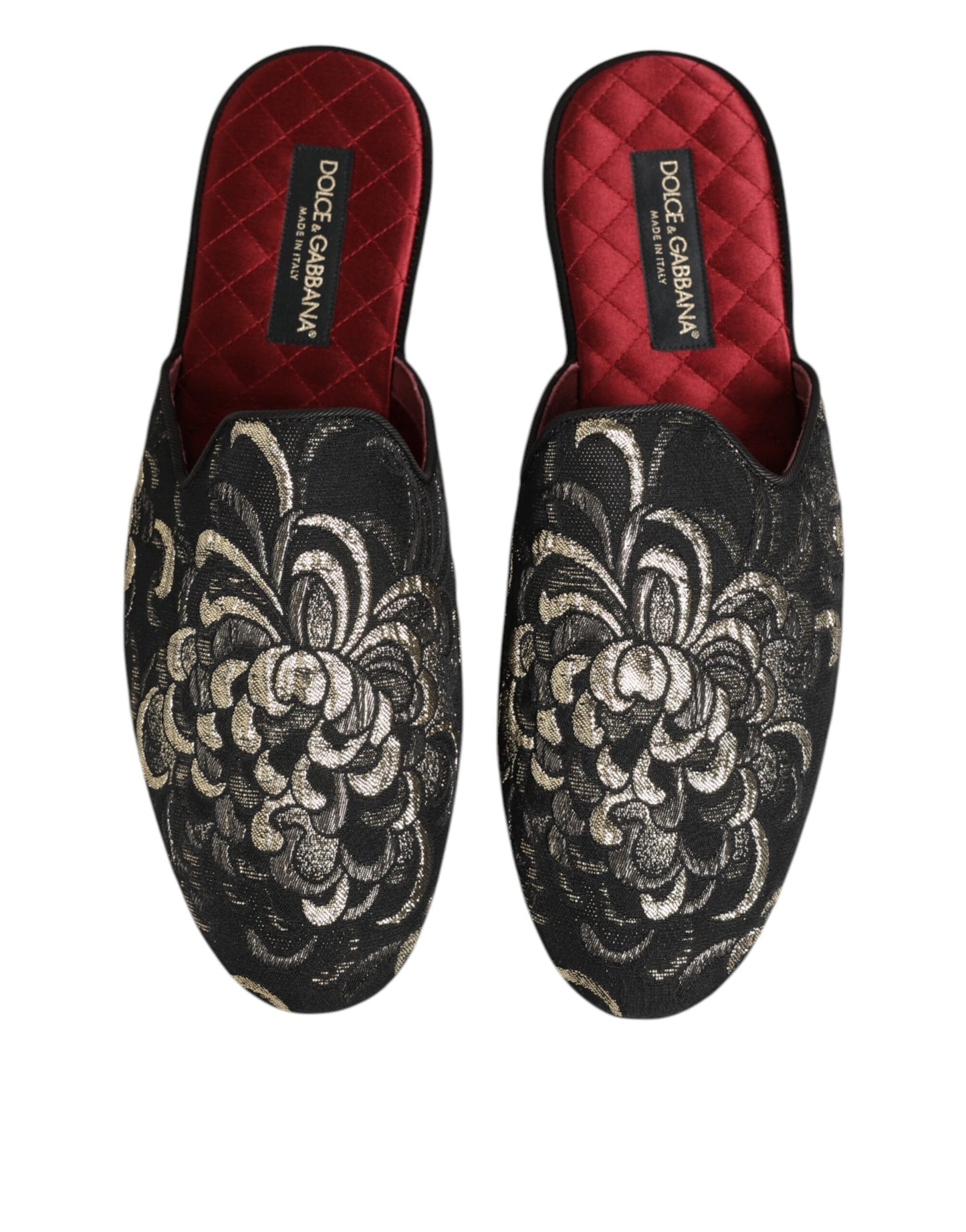 Dolce & Gabbana Black Floral Jacquard Slides