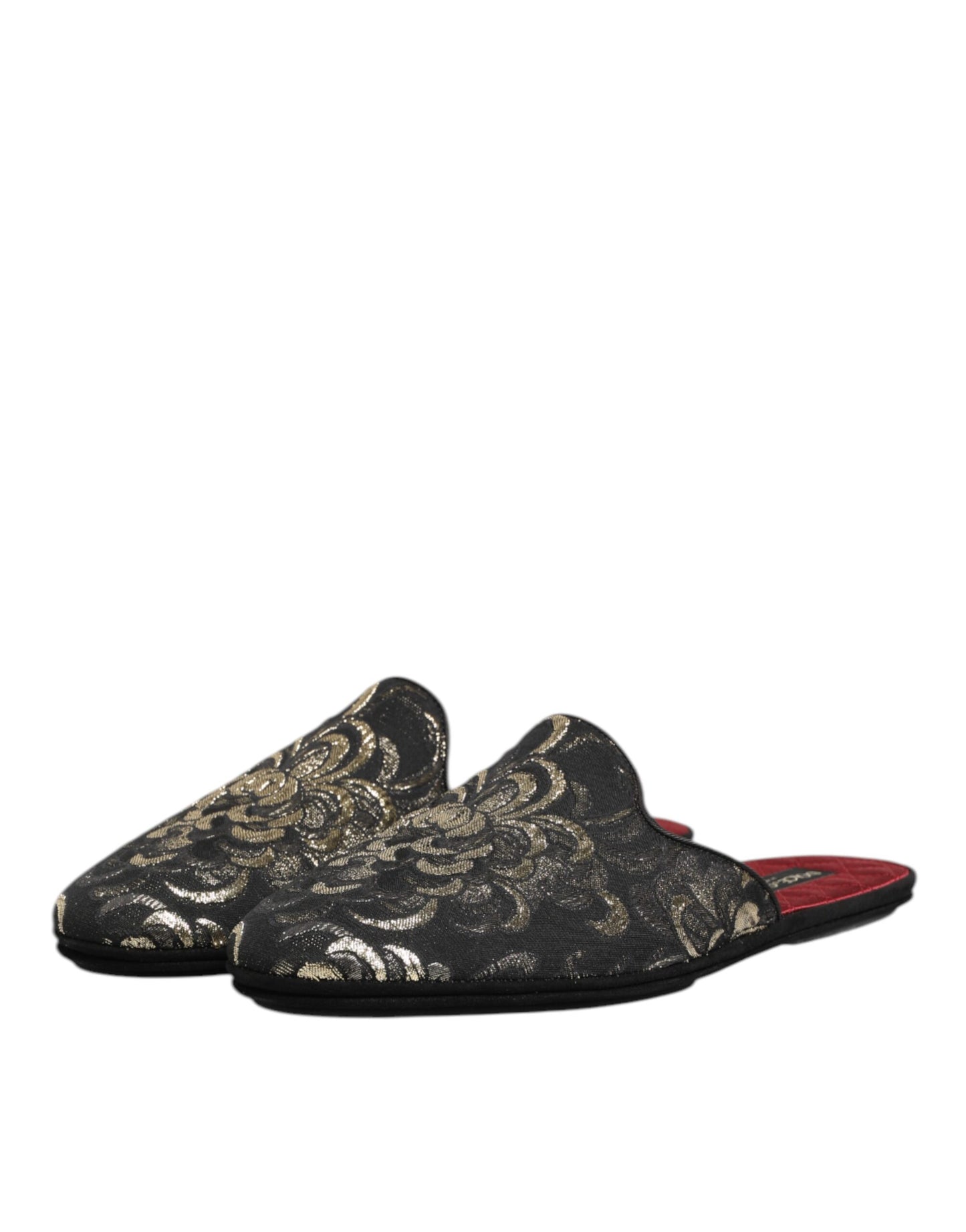 Dolce & Gabbana Black Floral Jacquard Slides
