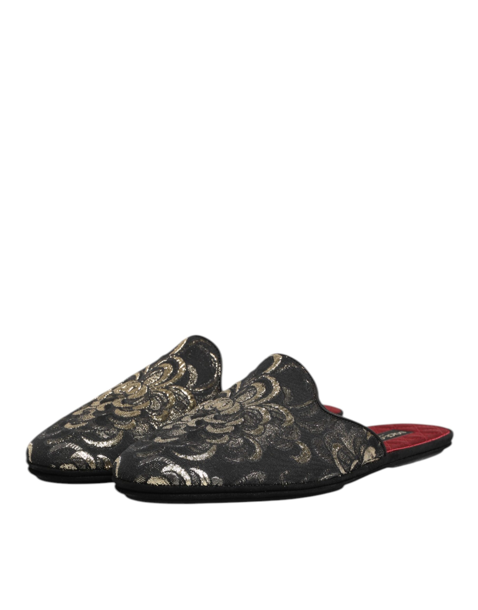 Dolce & Gabbana Black Floral Jacquard Slides