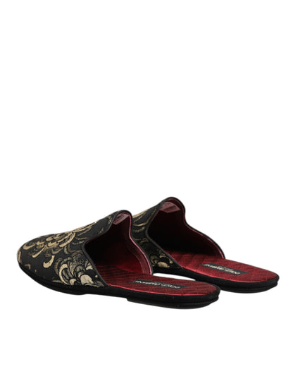 Dolce & Gabbana Black Floral Jacquard Slides