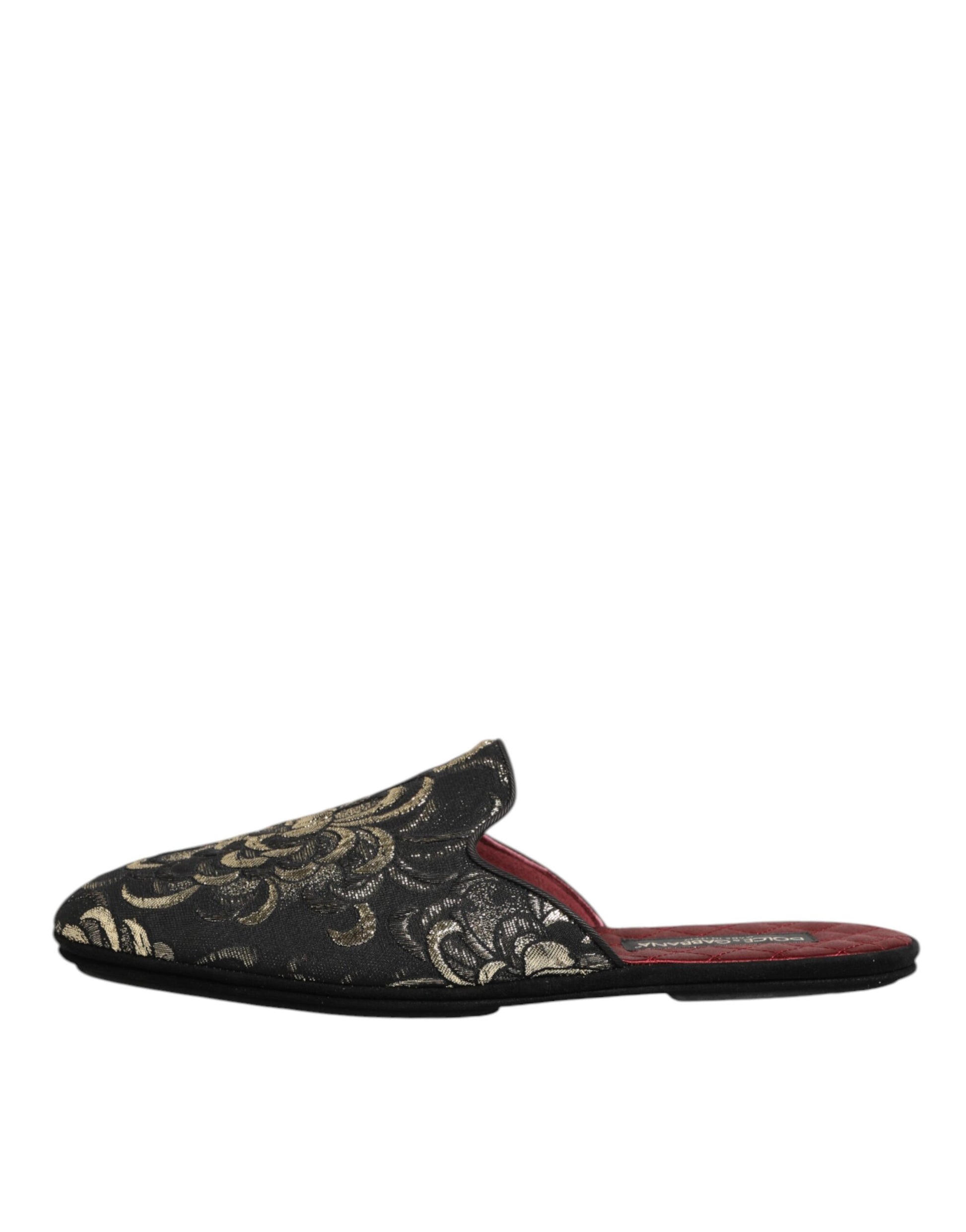 Dolce & Gabbana Black Floral Jacquard Slides