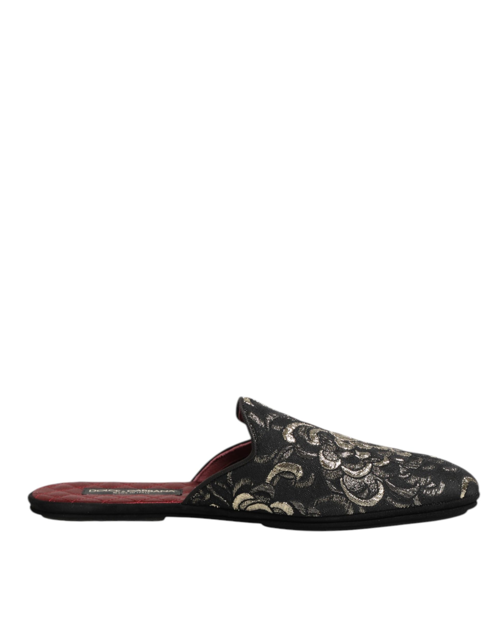 Dolce & Gabbana Black Floral Jacquard Slides
