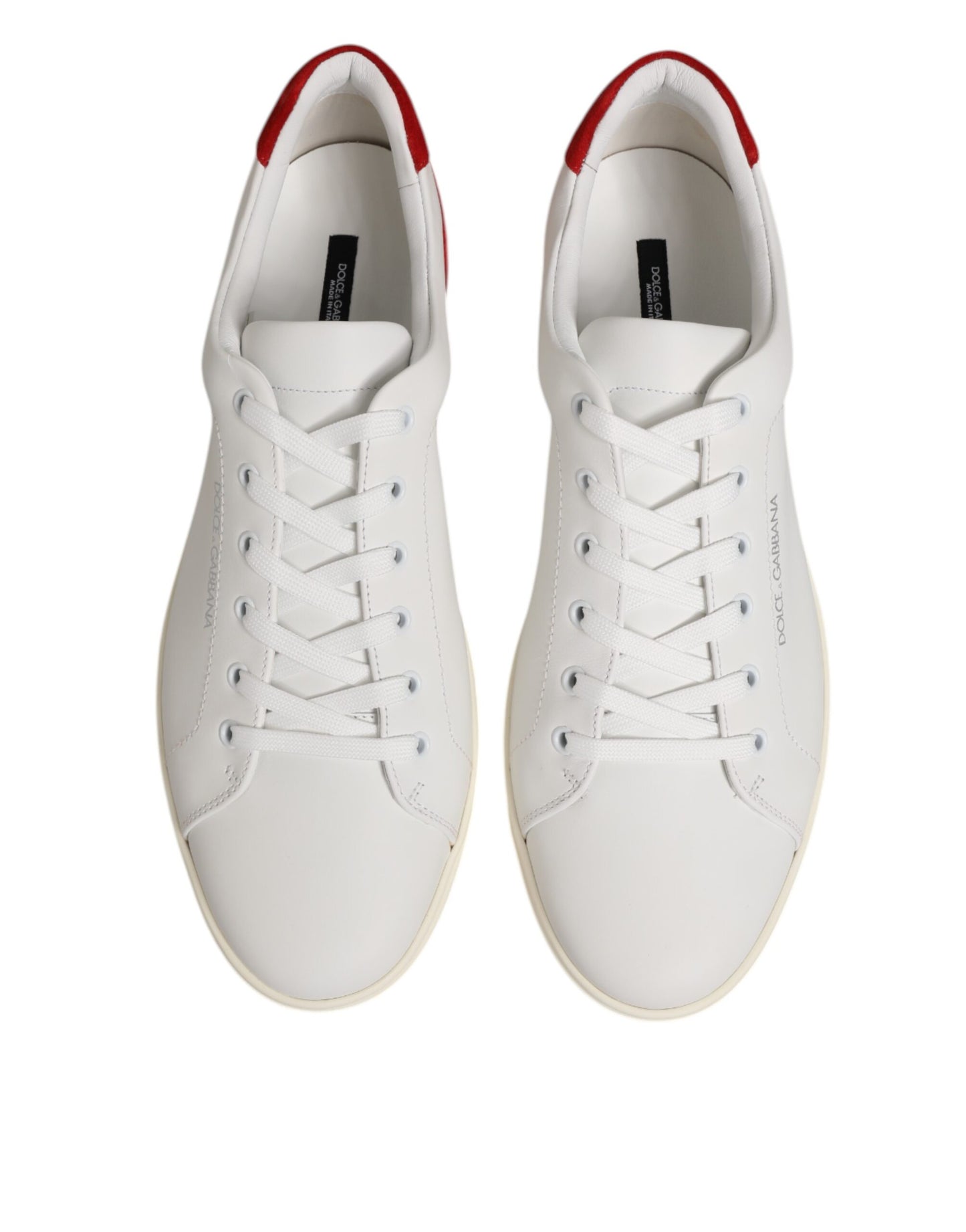 Dolce & Gabbana White Red Leather Low Top Men's Sneakers