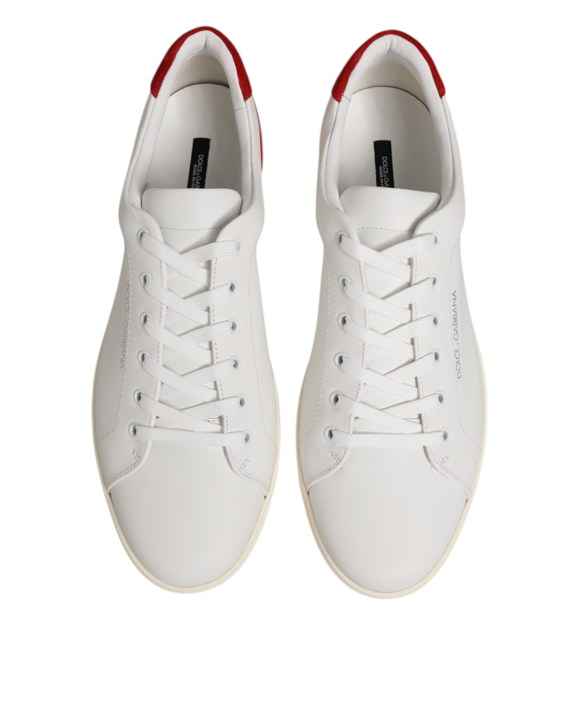 Dolce & Gabbana White Red Leather Low Top Men's Sneakers