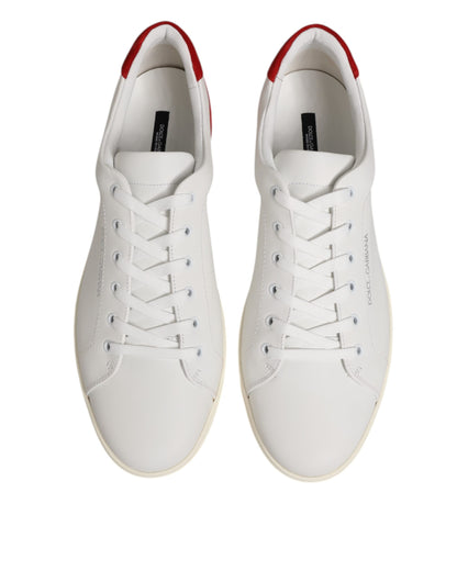 Dolce & Gabbana White Red Leather Low Top Men's Sneakers
