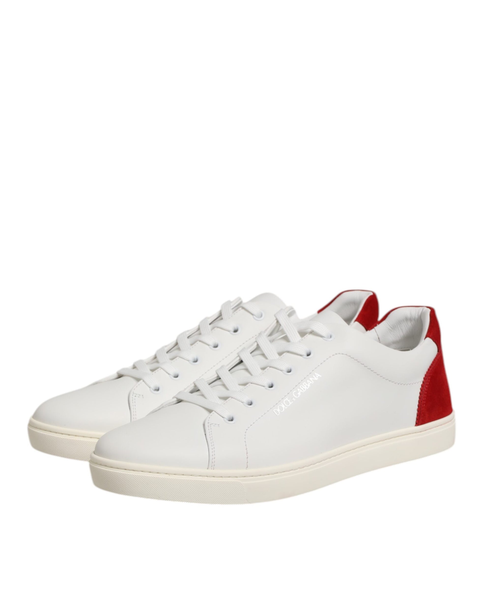 Dolce & Gabbana White Red Leather Low Top Men's Sneakers