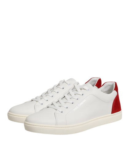 Dolce & Gabbana White Red Leather Low Top Men's Sneakers