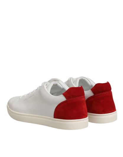 Dolce & Gabbana White Red Leather Low Top Men's Sneakers