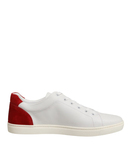 Dolce & Gabbana White Red Leather Low Top Men's Sneakers