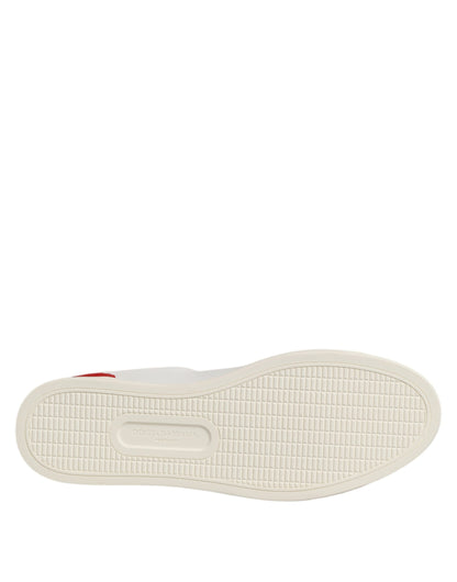 Dolce & Gabbana White Red Leather Low Top Men's Sneakers