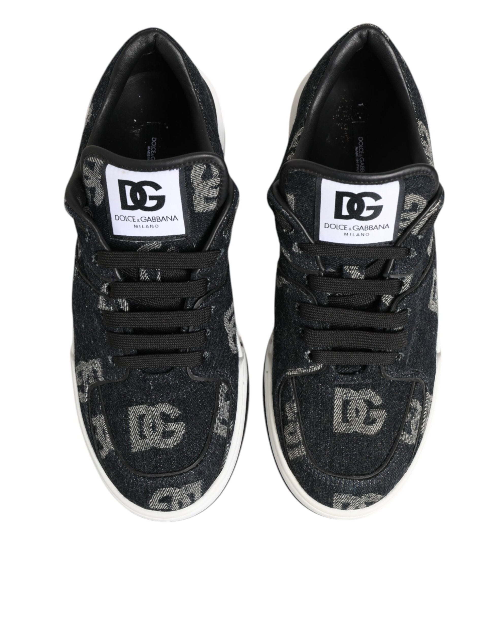 Dolce & Gabbana Blue Cotton Denim Logo Low Top Sneakers