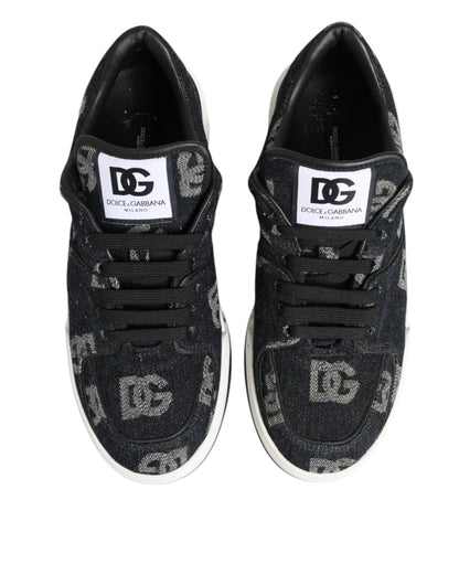 Dolce & Gabbana Blue Cotton Denim Logo Low Top Sneakers