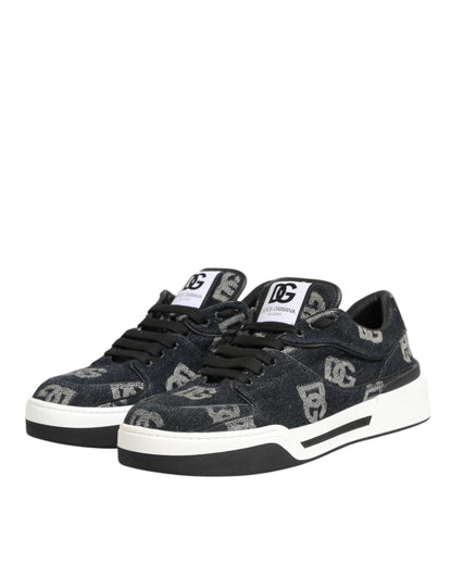 Dolce & Gabbana Blue Cotton Denim Logo Low Top Sneakers