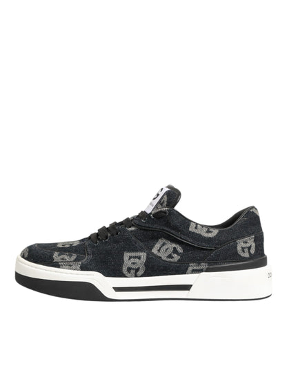 Dolce & Gabbana Blue Cotton Denim Logo Low Top Sneakers