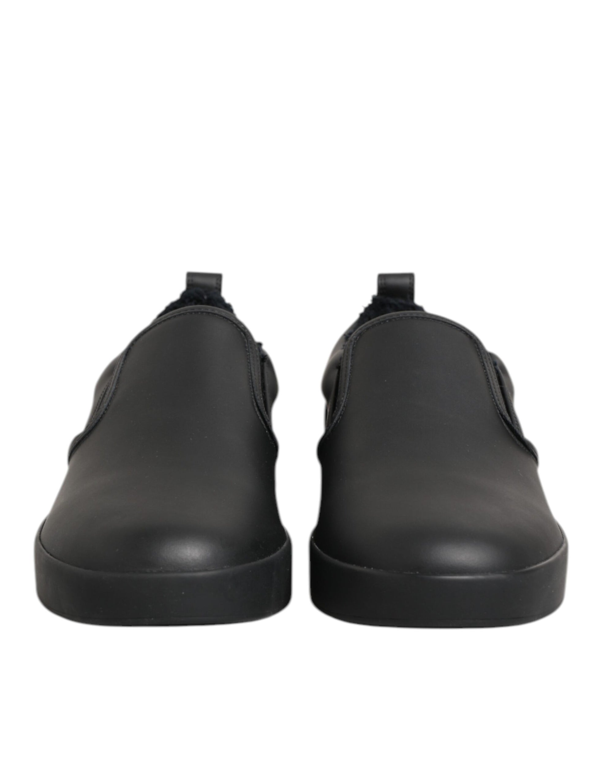 Dolce & Gabbana Black Leather Low Top Slip On Sneakers