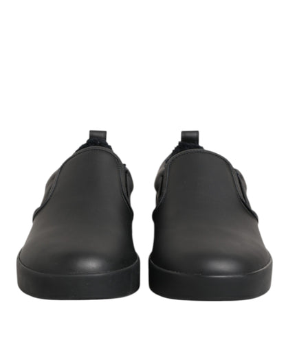 Dolce & Gabbana Black Leather Low Top Slip On Sneakers