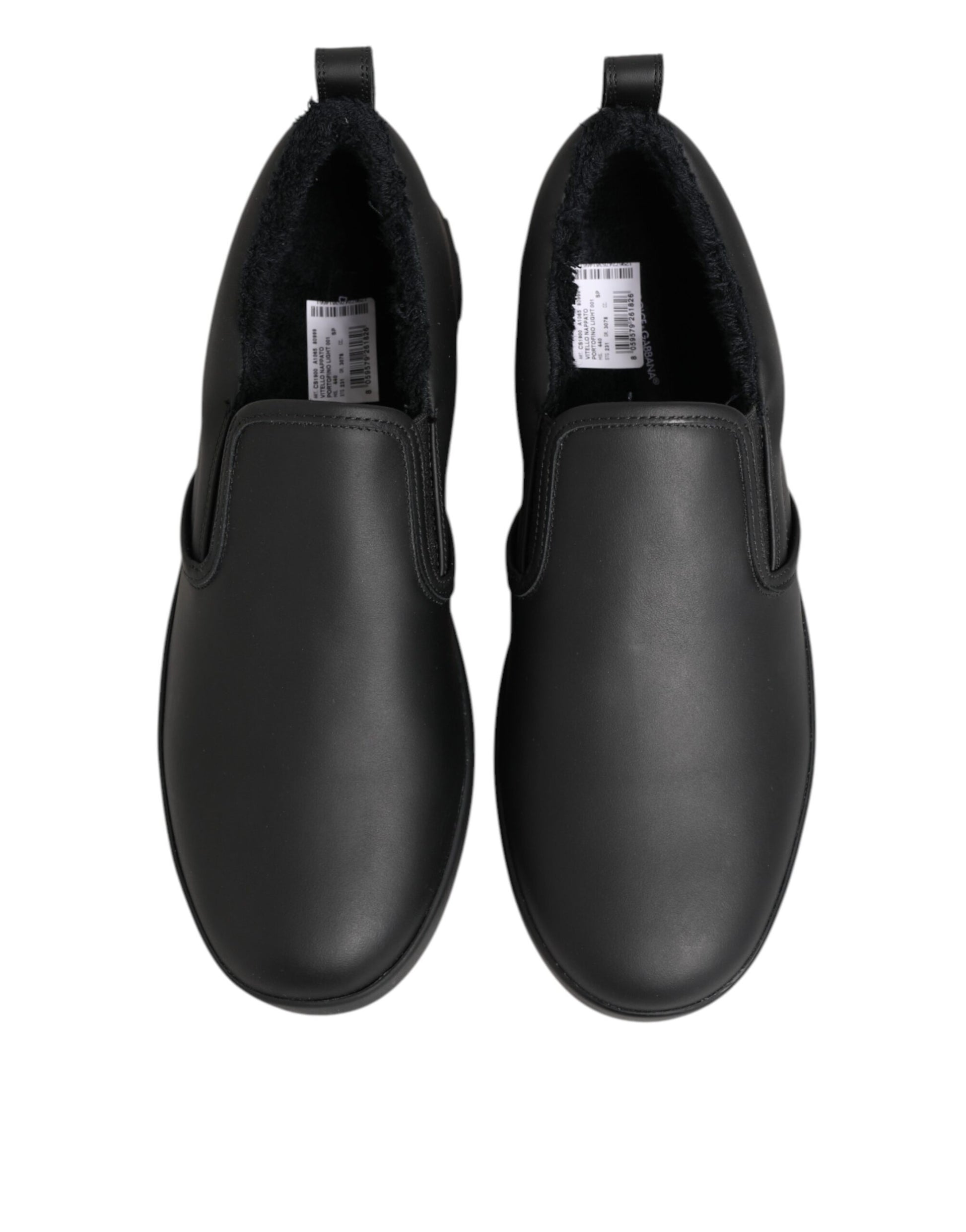 Dolce & Gabbana Black Leather Low Top Slip On Sneakers