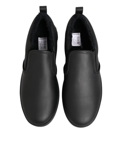 Dolce & Gabbana Black Leather Low Top Slip On Sneakers