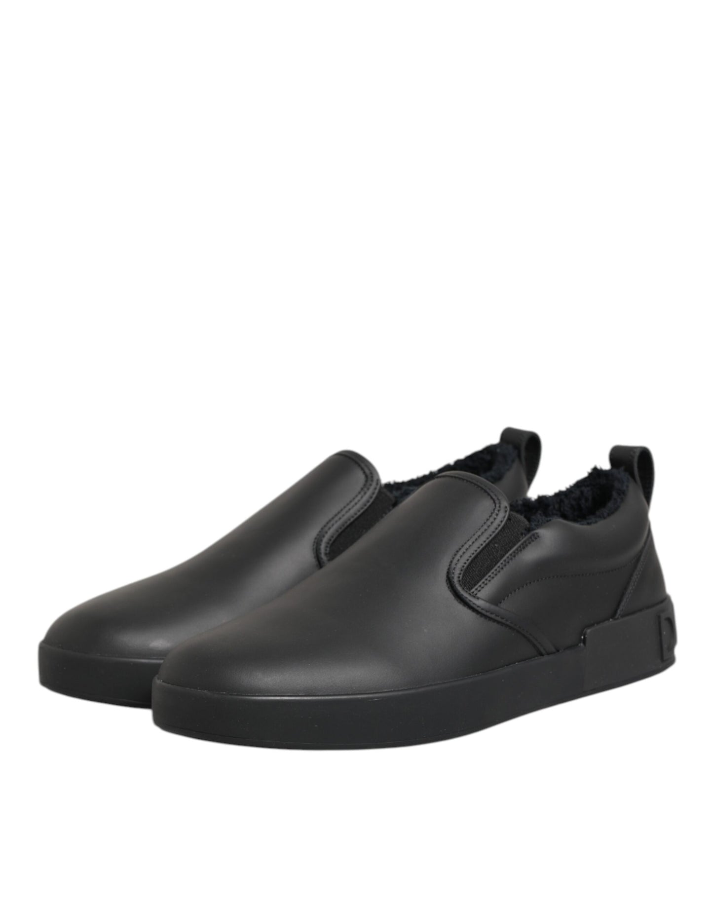 Dolce & Gabbana Black Leather Low Top Slip On Sneakers