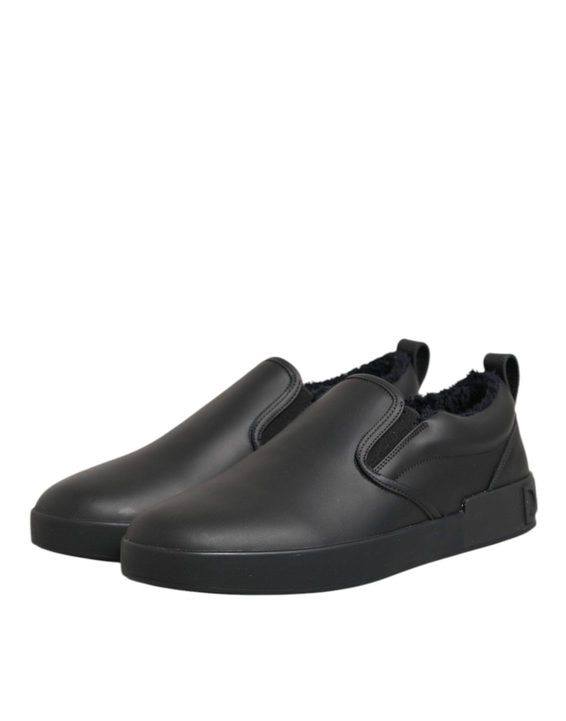 Dolce & Gabbana Black Leather Low Top Slip On Sneakers