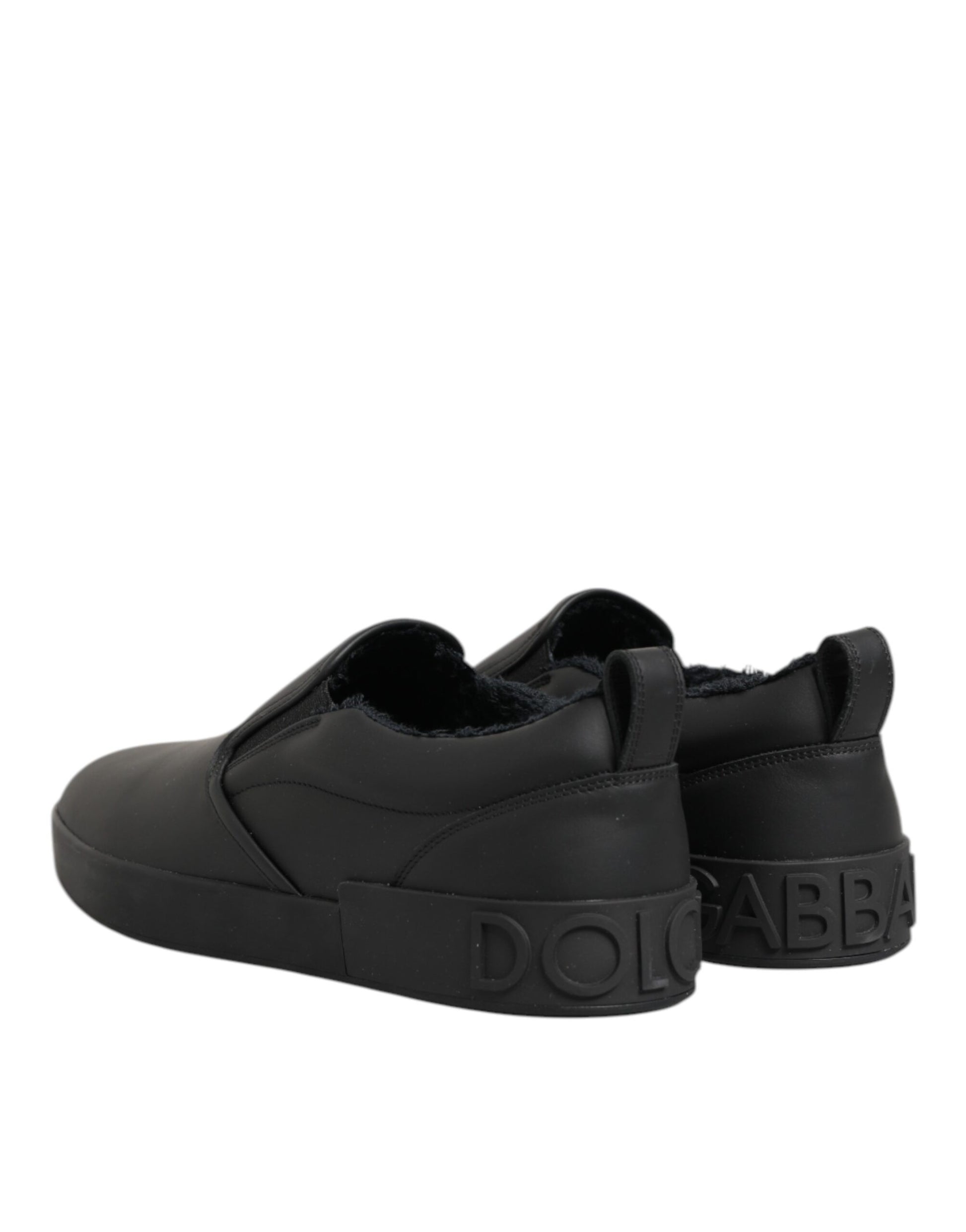 Dolce & Gabbana Black Leather Low Top Slip On Sneakers