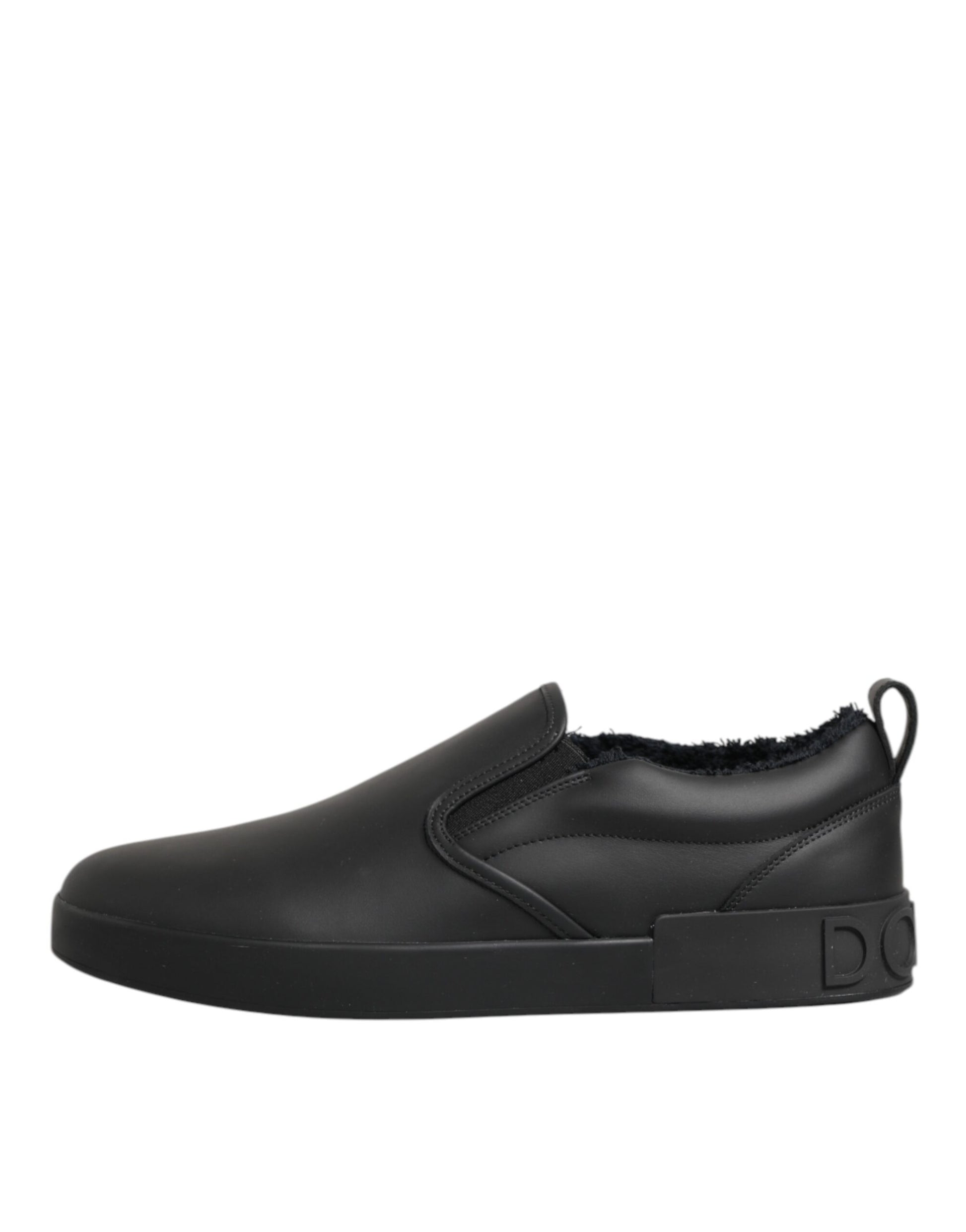 Dolce & Gabbana Black Leather Low Top Slip On Sneakers