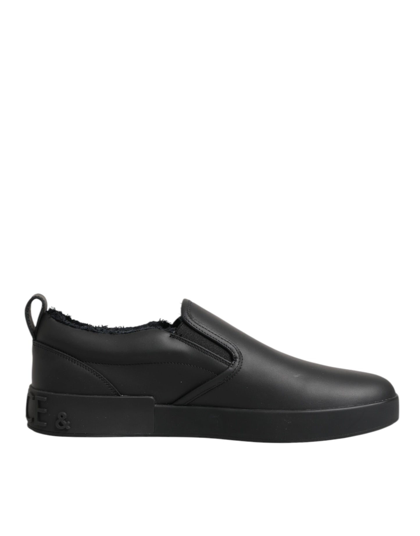 Dolce & Gabbana Black Leather Low Top Slip On Sneakers