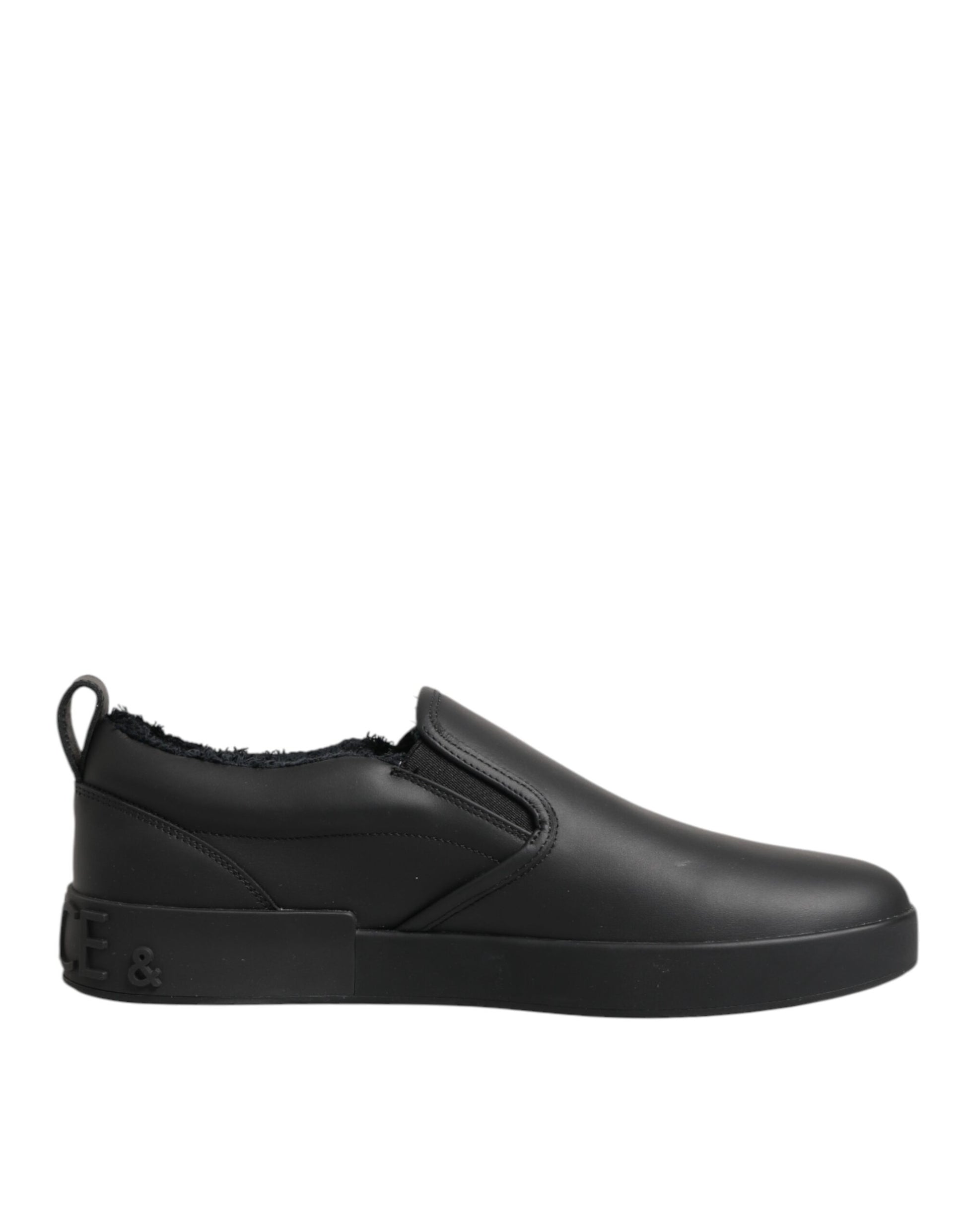 Dolce & Gabbana Black Leather Low Top Slip On Sneakers