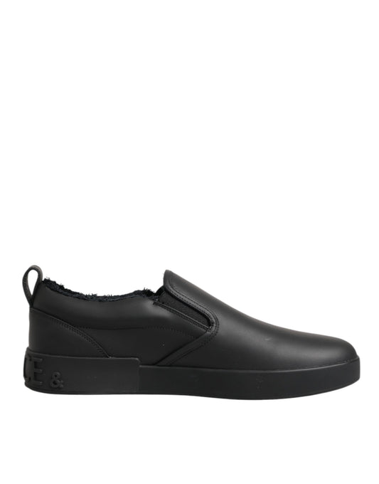 Dolce & Gabbana Black Leather Low Top Slip On Sneakers