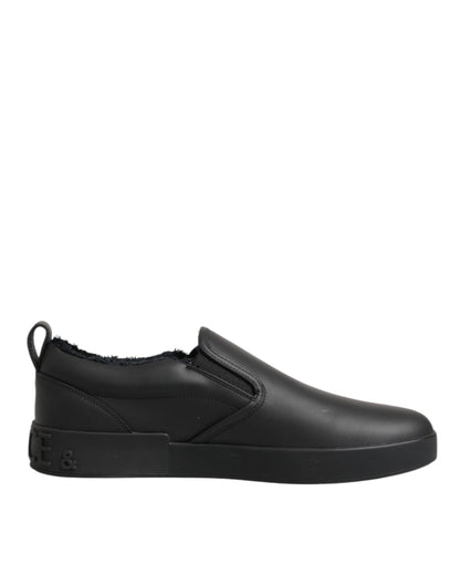 Dolce & Gabbana Black Leather Low Top Slip On Sneakers