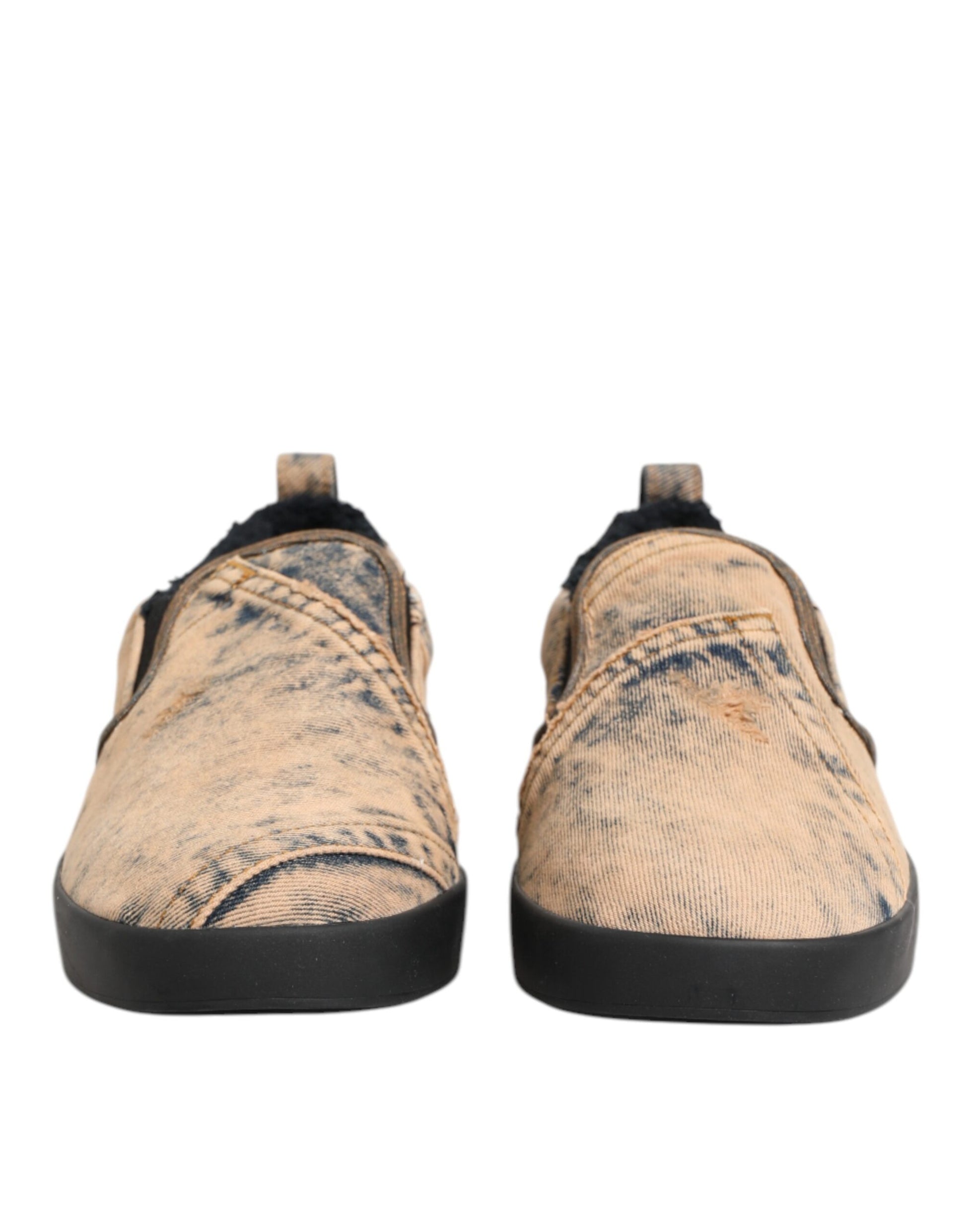 Dolce & Gabbana Beige Cotton Low Top Slip On Sneakers