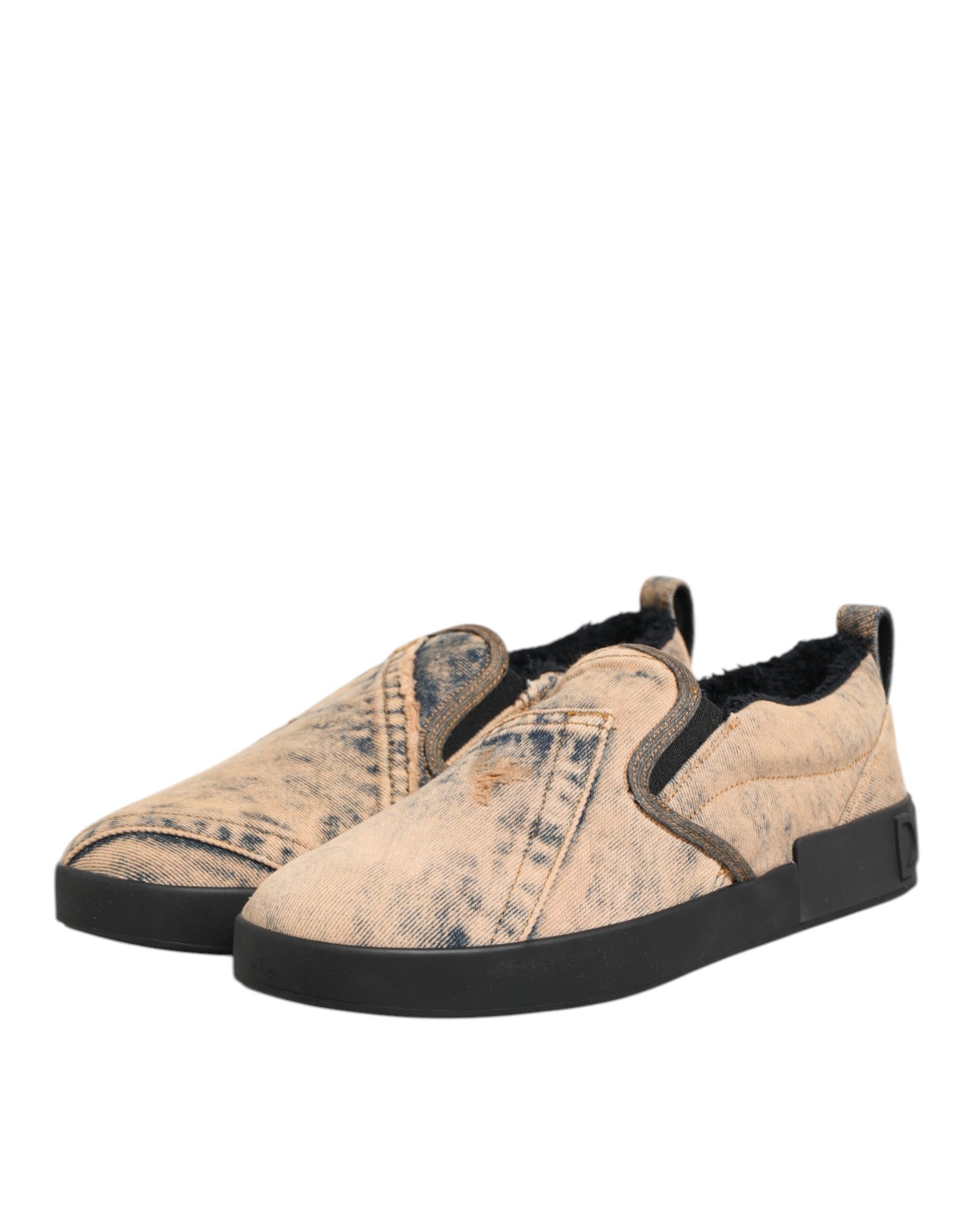 Dolce & Gabbana Beige Cotton Low Top Slip On Sneakers