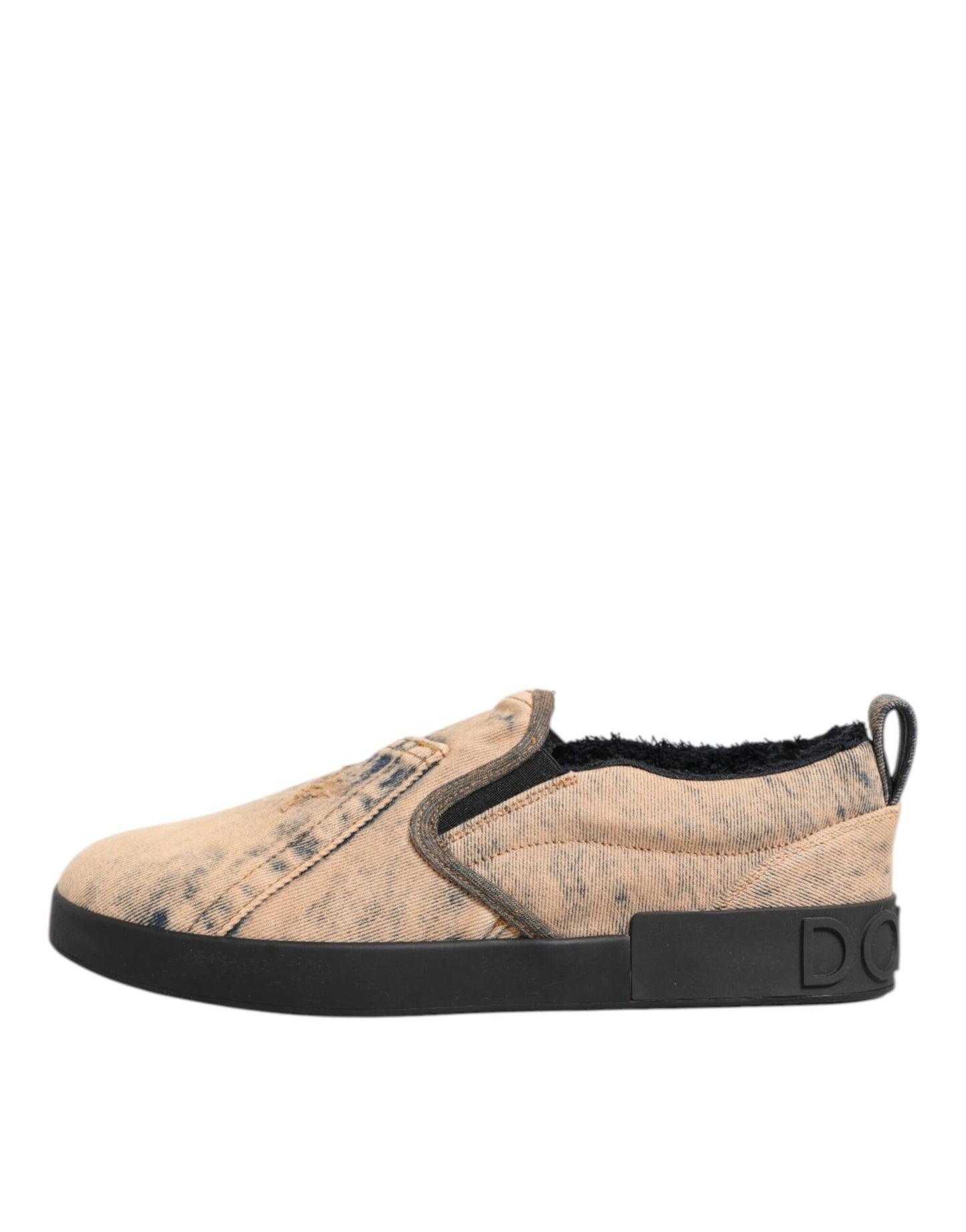 Dolce & Gabbana Beige Cotton Low Top Slip On Sneakers