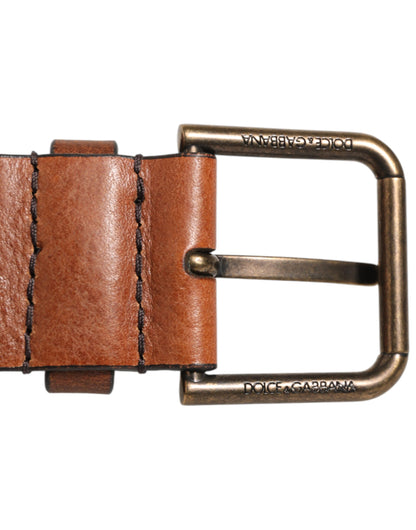 Dolce & Gabbana Brown Classic Gold Metal Logo Buckle Men Belt