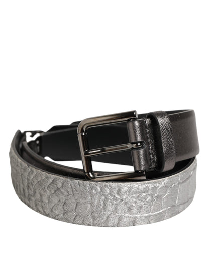 Dolce & Gabbana Black Silver Pebbled Texture Leather Buckle Men Belt