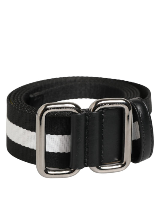 Dolce & Gabbana Black White Striped Metal Buckle Men's Belt