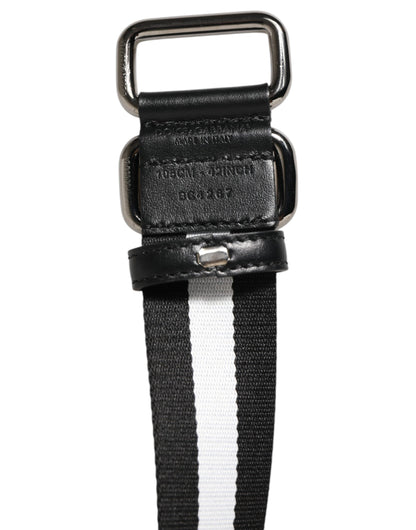 Dolce & Gabbana Black White Striped Metal Buckle Men's Belt