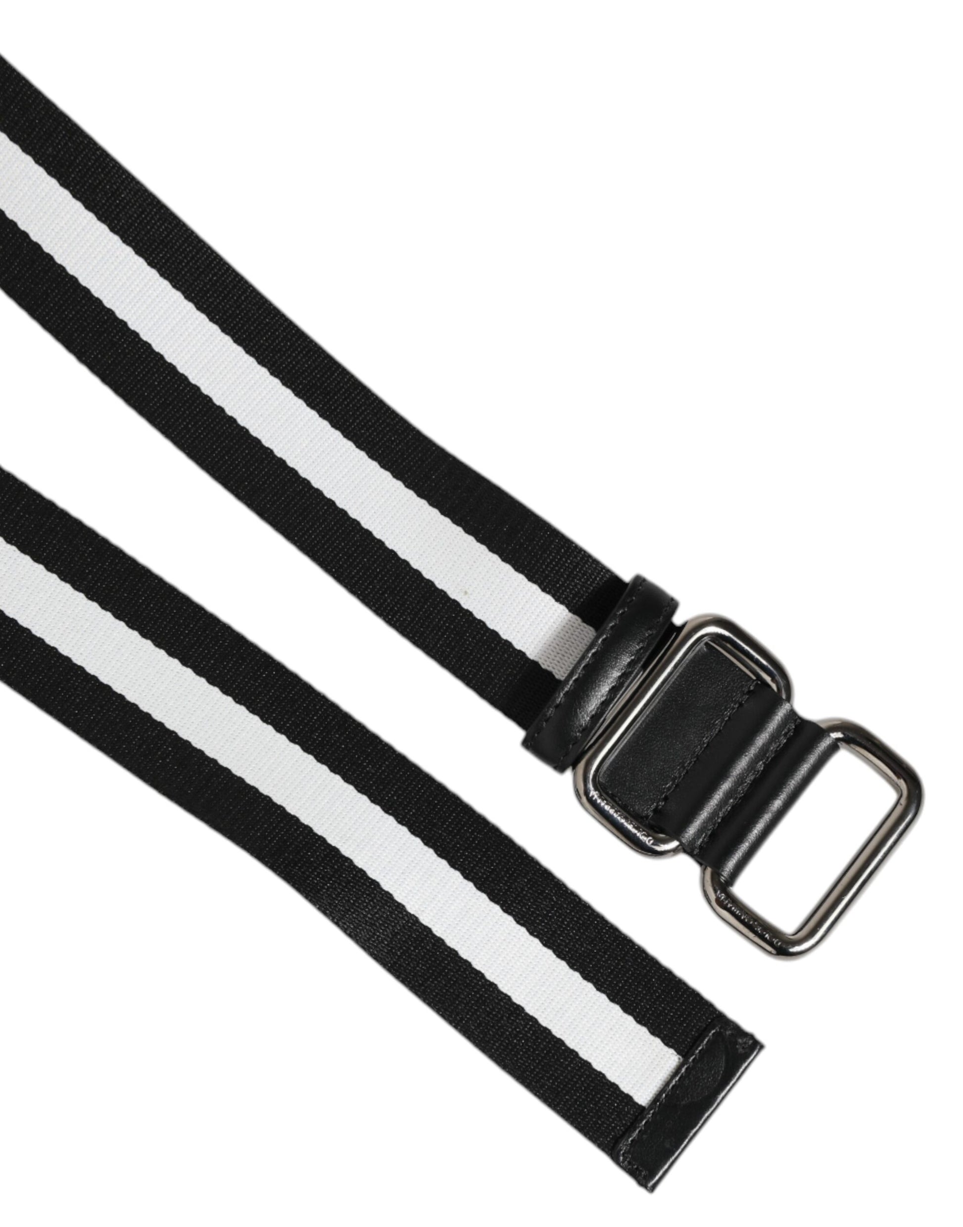Dolce & Gabbana Black White Striped Metal Buckle Men's Belt