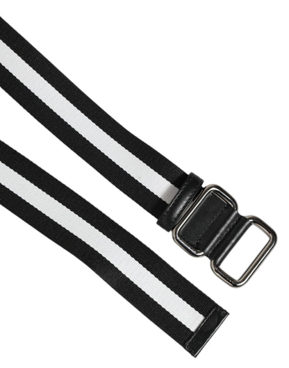 Dolce & Gabbana Black White Striped Metal Buckle Men's Belt