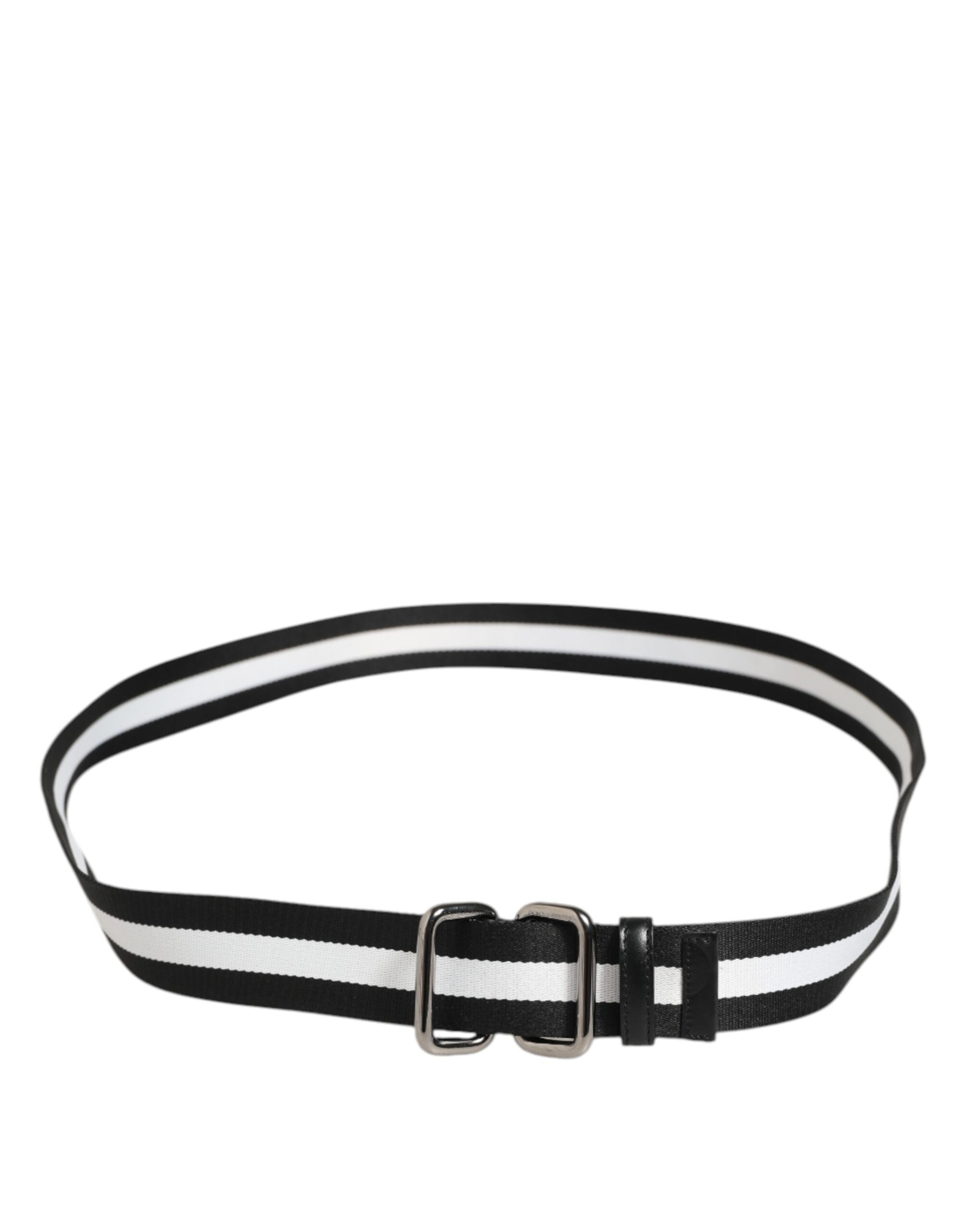 Dolce & Gabbana Black White Striped Metal Buckle Men's Belt